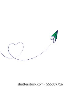 Paper airplane love heart Valentines day Loop Airmail Minimalistic Flat Line Color Icon Pictogram Illustration