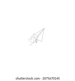 paper airplane and love rope illustration icon vector continuous line