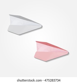 Paper airplane, low resolution flat triangle polygon vector eps10