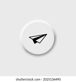 Paper airplane. Messenger on neomorphism button line icon in black. Fast send mail concept. Flat style isolated symbol, for: illustration logo, app, emblem, design, web, ui, ux. Vector EPS 10