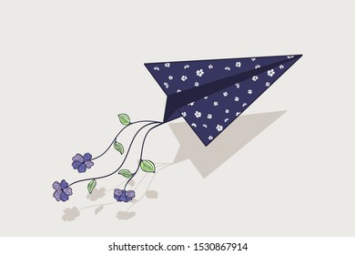 a paper airplane from a notebook into a page. eps10 vector illustration. hand drawing