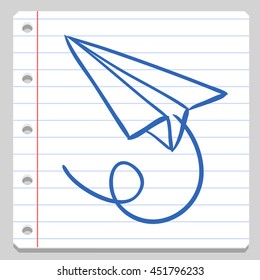 Paper Airplane Notebook School Doodle Icons Hand Made vector Illustration sketch.