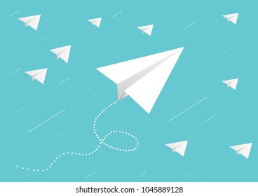 Paper airplane on blue background. - leadership, teamwork ,Abstract, Blue, Business