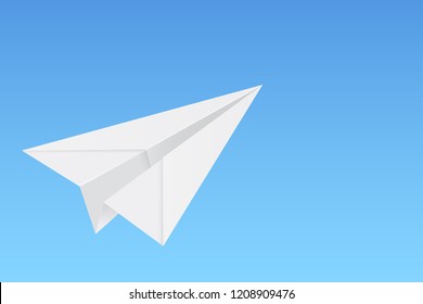 Paper airplane on blue background. Vector illustration