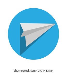 Paper airplane on blue circle