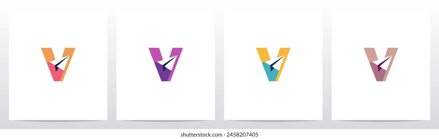 Avión de papel en la letra Diseño de logotipo inicial V