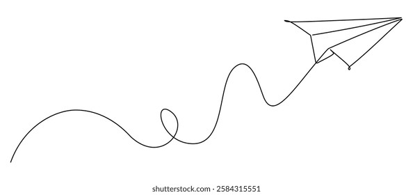 Paper airplane origami one line continous vector illustration
