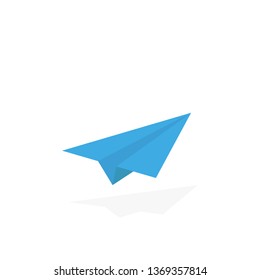 Paper airplane. Origami style. Airplane with shadow. Vector illustration