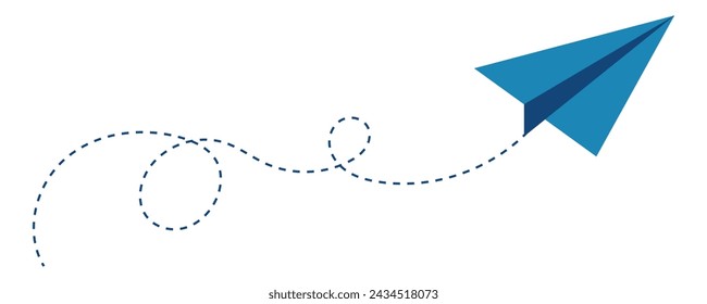 Paper airplane. Outline flying planes from different angles and direction with dotted track, travel or message symbols, linear vector set. Curved route with aircraft for mail delivery