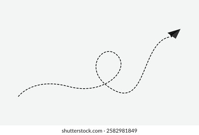 Paper airplane path vector icon of airplane flight route with dotted lines
