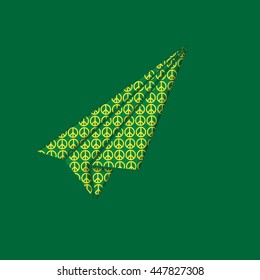Paper airplane and peace symbol for international peace day on september.