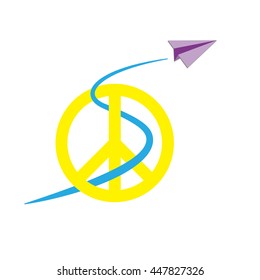 Paper airplane and peace symbol for international peace day on september.