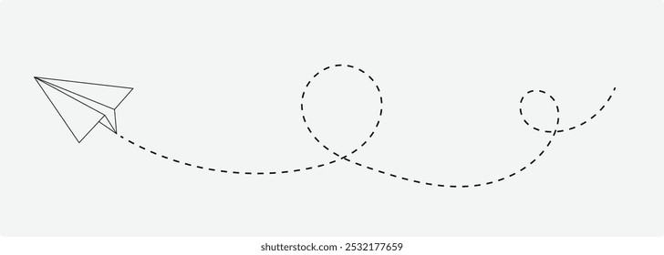 Paper airplane. paper plane with dotted line. Paper airplane with dotted path.