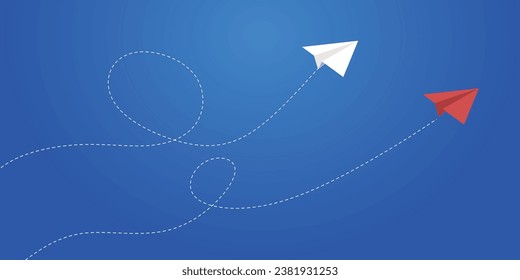Paper airplane red white Flight, vacation, travel, business or tourism trip background