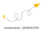  Paper Airplane Route with Dashed Lines isolated white background
