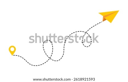  Paper Airplane Route with Dashed Lines isolated white background
