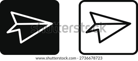 Paper airplane send icons displayed in both solid black and simple outline styles represent fast digital message transmission and application navigation concepts.