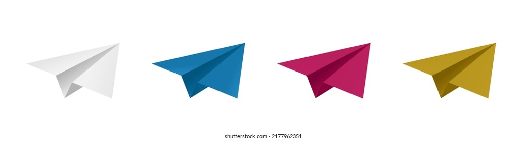 Paper airplane. Set of colored paper airplanes. Vector clipart isolated on white background.