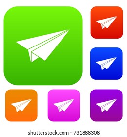 Paper airplane set icon color in flat style isolated on white. Collection sings vector illustration