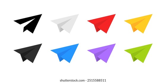 Paper airplane set icons. Flat style. Vector icons.