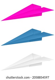 Avión de papel puesto sobre un fondo blanco. Ilustración vectorial.