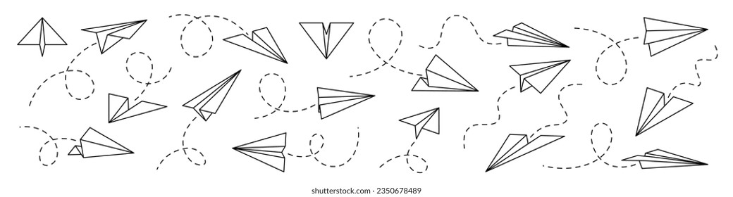 Paper airplane set. Paper plane line vector.   