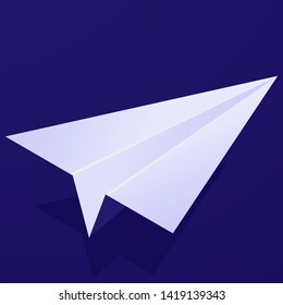 Paper airplane with shadow on blue background
