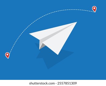 Paper Airplane With Shadow, Plane Isolated on White. Render Folded Paper Into Shape of Airplane Icon