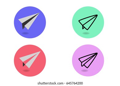 Paper airplane with shadow vector sketch icon isolated on background. 4 difference kind of  Paper airplane icon. Paper air plane for infographics, website or app.
