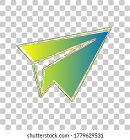 Paper airplane sign. Blue to green gradient Icon with Four Roughen Contours on stylish transparent Background. Illustration.