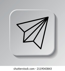 Paper airplane simple icon vector. Flat desing. Black icon on square button with shadow. Grey background.ai