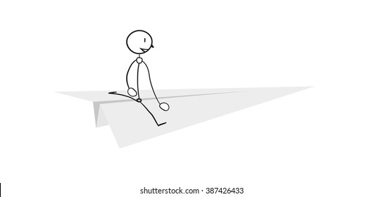 paper airplane with simple person as a pilot