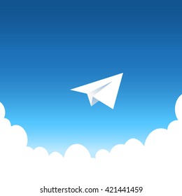 paper airplane in the sky with clouds