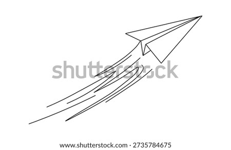 Paper airplane soaring upwards through open space showing speed lines for forward momentum