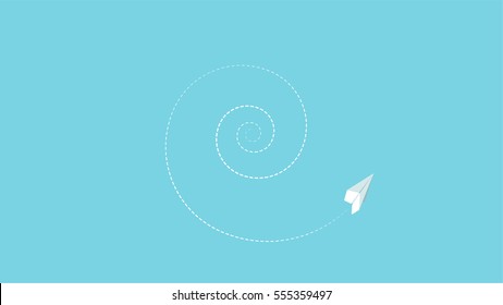 Paper airplane spiral loop Airmail Minimalistic Flat Line Color Icon Pictogram Illustration