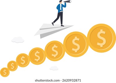 a paper airplane taking off on a cash flow,