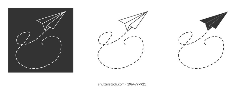paper airplane that flies up and leaves a trail on a blue background. Travel, tourism and recreation symbol. Air transportation and aircraft. Vector illustration