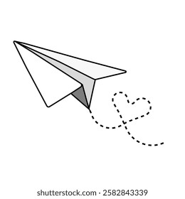 Paper airplane trail icon outline dash. paper love airplane.  Paper plane soared through the air. Clipart image isolated on white background.
