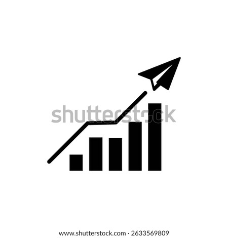 Paper Airplane Trajectory Over Graph Icon for Success