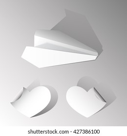 Paper airplane and two hearts. Vector illustration EPS10