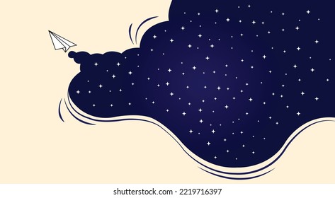 Paper Airplane Vector With Galaxy in Buble Background 