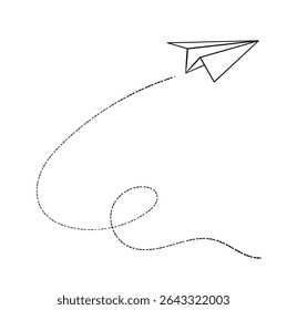 Paper Airplane Vector. Hand Drawn Illustration with Dotted Line. Travel Symbol. Message Concept.