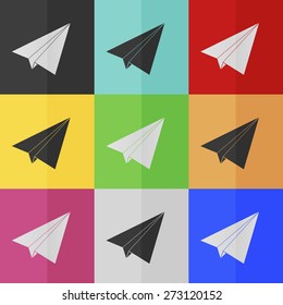 Paper airplane vector icon - colored set. Flat design