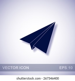 Paper airplane vector icon - dark blue illustration with blue shadow