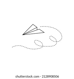 Paper airplane vector icon. Doodle outline style paper airplane. Simple origami aircraft element. Drawing doodle vector illustration.