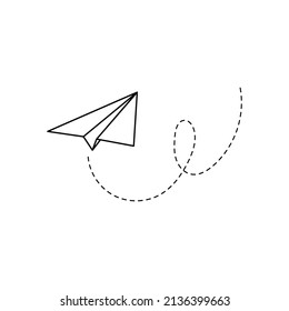 Icono del vector del avión de papel. Avión de papel con estilo de contorno de garabato. Elemento de avión origami simple. Dibujar ilustración vectorial de doodle.