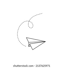 Paper airplane vector icon. Doodle outline style paper airplane. Simple origami aircraft element. Drawing doodle vector illustration.