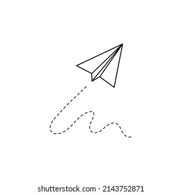 Paper airplane vector icon. Doodle outline style paper airplane. Simple origami aircraft element. Drawing doodle vector illustration.