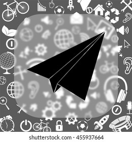 paper airplane vector icon - matte glass button on background consisting of different icons