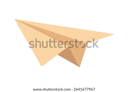 Paper airplane vector icon. Yellow origami toy in flight, folded blank. Concept of mail, message, travel, business. Hand drawn clipart isolated on white. Simple doodle, flat cartoon. Craft, hobby
